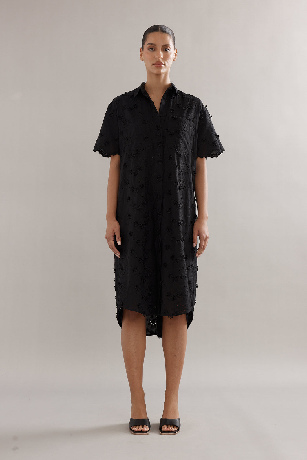Caitlin Crisp Mackenzie Shirt Dress - Black Broderie Hyde Boutique