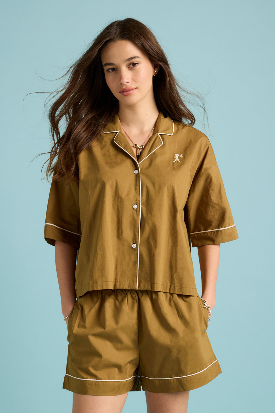 Papinelle x Karen Walker Runaway Girl Boxer PJ Set - Nutria