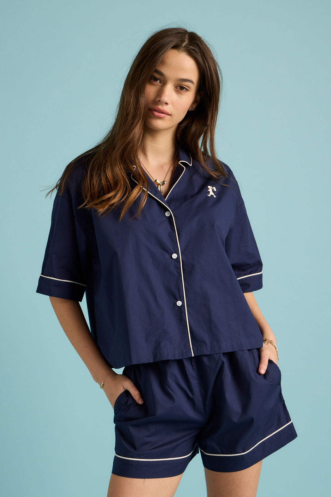 Papinelle x Karen Walker Runaway Girl Boxer PJ Set - Deep Indigo