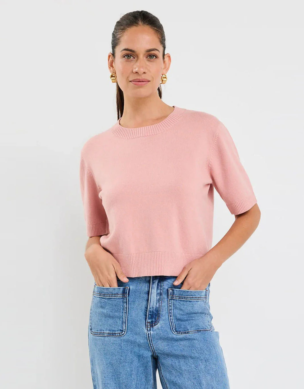 Stories Be Told Topic Cashmere Blend Soft Knit Tee - Blush Arriving Mid Sept Hyde Boutique