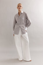 Load image into Gallery viewer, Caitlin Crisp Varsity Shirt - Mocha Stripe Hyde Boutique

