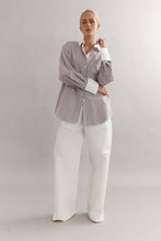 Load image into Gallery viewer, Caitlin Crisp Varsity Shirt - Mocha Stripe Hyde Boutique
