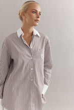 Load image into Gallery viewer, Caitlin Crisp Varsity Shirt - Mocha Stripe Hyde Boutique

