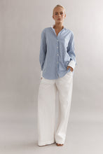 Load image into Gallery viewer, Caitlin Crisp Varsity Shirt - Denim Stripe Hyde Boutique
