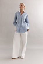 Load image into Gallery viewer, Caitlin Crisp Varsity Shirt - Denim Stripe Hyde Boutique
