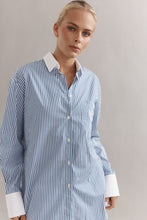 Load image into Gallery viewer, Caitlin Crisp Varsity Shirt - Denim Stripe Hyde Boutique

