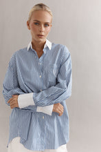 Load image into Gallery viewer, Caitlin Crisp Varsity Shirt - Denim Stripe Hyde Boutique
