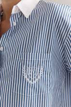 Load image into Gallery viewer, Caitlin Crisp Varsity Shirt - Denim Stripe Hyde Boutique
