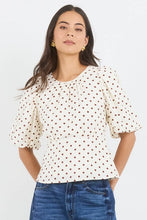 Load image into Gallery viewer, Stories Be Told Eventual Polkadot Top - Ivory/Chocolate Apparel > Women > Clothing > Shirts &amp; Tops > Blouses > Puff Sleeve Tops > Stories Be Told Hyde Boutique
