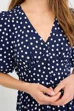 Load image into Gallery viewer, Stories Be Told Lisbon Puff Sleeve Midi Dress - Navy Polka Dot Hyde Boutique
