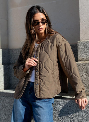 Stories Be Told Apex Collarless Puffer Jacket - Mocha Arriving Mid Sept Hyde Boutique