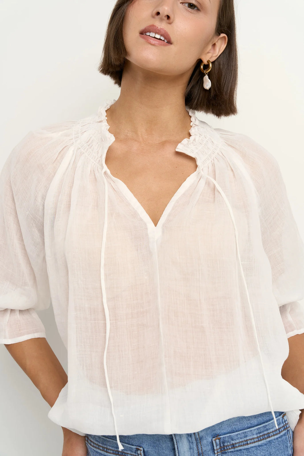 Among The Brave Expedition Ramie Shirred Neck Top - Ivory Arriving First Week Nov