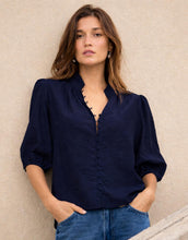 Load image into Gallery viewer, Ivy + Jack Continuance Semi Sheer High Neck Buttoned Short Sleeve Top - Navy Apparel > Women > Clothing > Tops > Short Sleeve Tops > Ivy Jack Hyde Boutique
