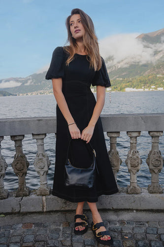 Stories Be Told State Black Linen Blend SS Midi Dress - Black Hyde Boutique