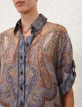 Load image into Gallery viewer, Zimmermann Wanderlust Short Sleeve Shirt - Tapestry Blue Multi ARRIVING 15 NOV
