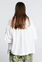 Load image into Gallery viewer, Karen Walker Gaia Long Sleeve Smocked Blouse - Off White/Watermelon  Hyde Boutique   
