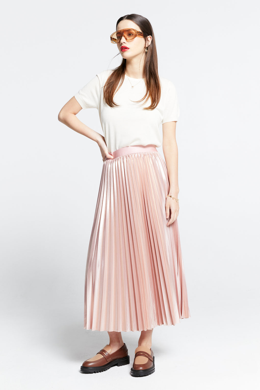 Karen Walker Sunray Pleated Skirt - Pink Metallic  Hyde Boutique   