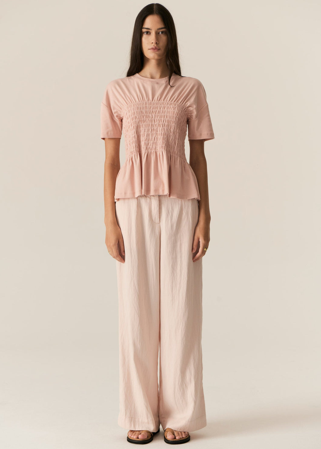 Pol Zone Shirred Tee - Blush Hyde Boutique