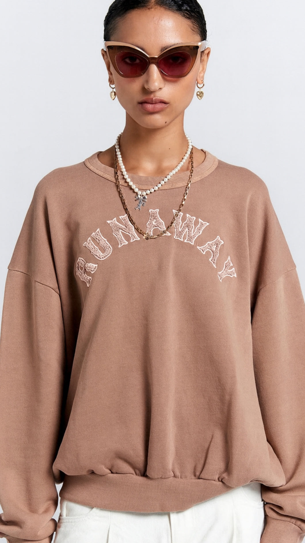 Karen Walker Runaway College Crewneck Sweatshirt - Taupe Hyde Boutique