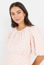 Load image into Gallery viewer, Stories Be Told Eventual Polkadot Top - Blush/Chocolate Apparel > Women > Clothing > Shirts &amp; Tops > Blouses > Puff Sleeve Tops > Stories Be Told Hyde Boutique
