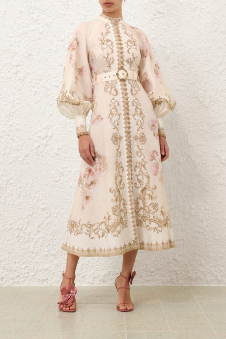 Zimmermann Hypnotic Buttoned Midi Dress - Cream Peony (code: LW) Hyde Boutique