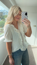 Load image into Gallery viewer, Drama The Label Short Sleeve Amelia Blouse - Natural Stripe Apparel > Women > Clothing > Tops > Blouses &amp; Shirts > Drama The Label Hyde Boutique
