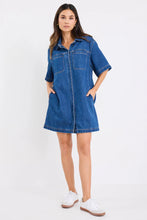 Load image into Gallery viewer, Stories Be Told Shortcut Short Sleeve Boxy Mini Dress - Storm Blue Hyde Boutique
