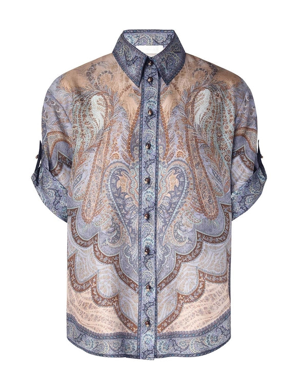 Zimmermann Wanderlust Short Sleeve Shirt - Tapestry Blue Multi ARRIVING 15 NOV