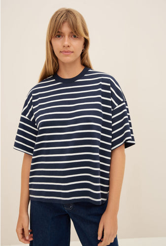 Kowtow Oversized Boxy Tee - Navy Breton  Hyde Boutique   