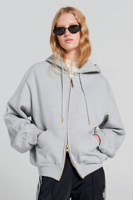 Karen Walker Runaway Scrawl Cropped Oversized Hoodie - Grey Marle Hyde Boutique