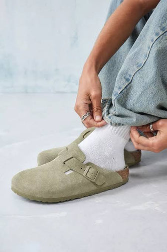 Birkenstock Boston Suede (Regular) - Faded Khaki  Hyde Boutique   