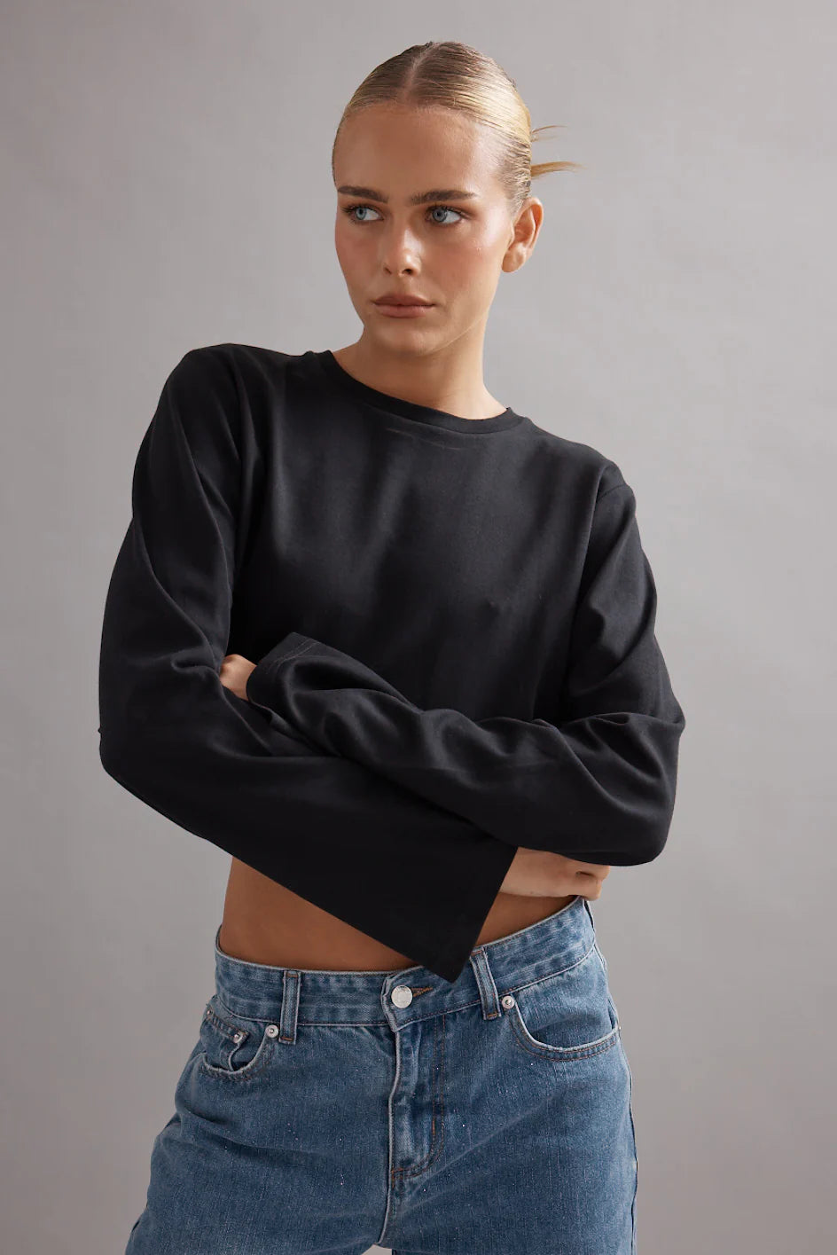 Caitlin Crisp Club CC Long Sleeve Cropped Tee - Black