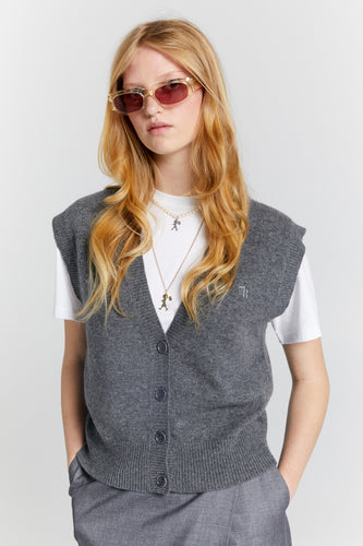 Karen Walker Mina Button Up Cashmere Vest - Charcoal Marle Hyde Boutique