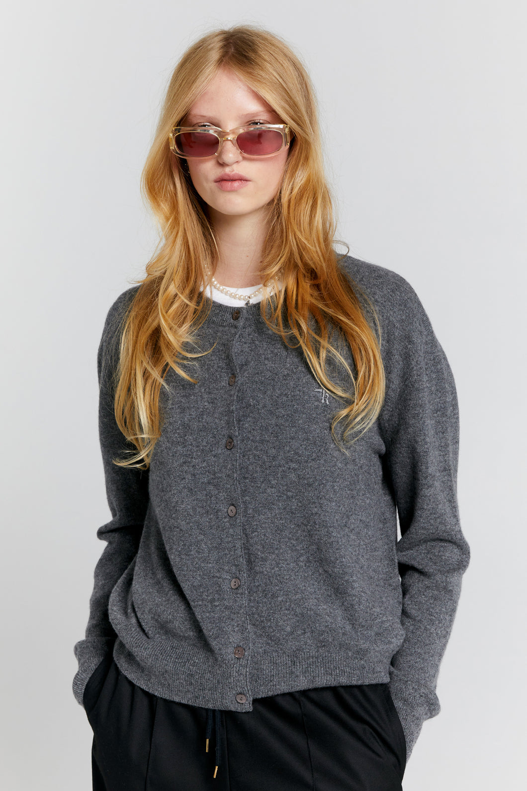 Karen Walker Posy Cashmere Cardigan - Charcoal Marle Hyde Boutique