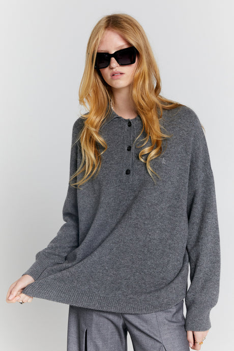 Karen Walker Collared Cashmere Sweater - Charcoal Marle Hyde Boutique