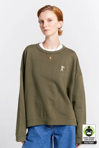 Karen Walker Embroidered Runaway Girl Organic Cotton Crewneck Sweatshirt - Hunter Green  Hyde Boutique   