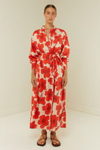 Load image into Gallery viewer, Palm Noosa Olive Shirt Dress - Red Hibiscus  Hyde Boutique   
