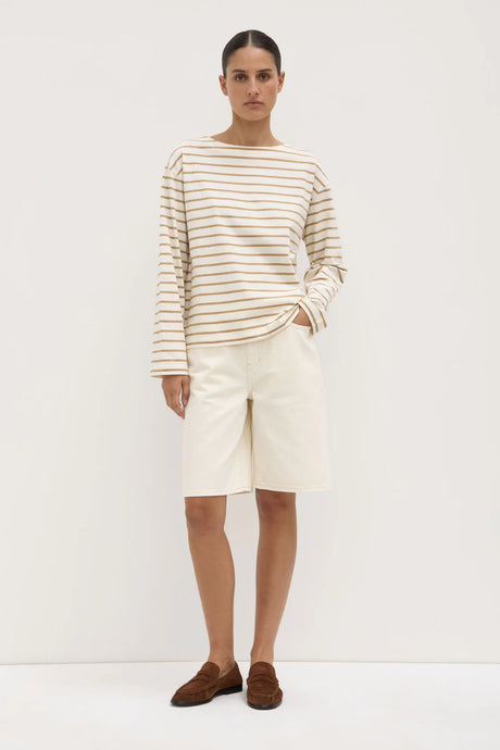 Assembly Label Bonne Long Sleeve Tee - White/Tan Hyde Boutique