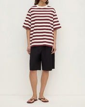 Load image into Gallery viewer, Assembly Label Arla Stripe Short Sleeve Tee - Dark Raisin Cream Stripe
