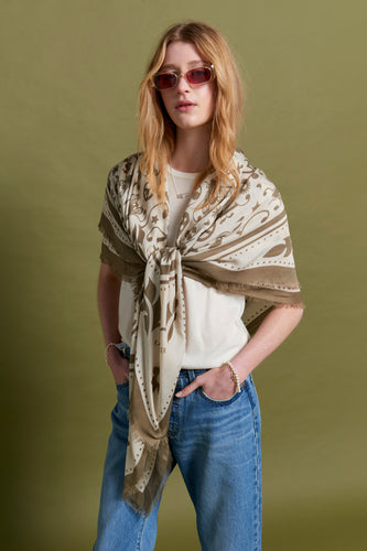 Karen Walker Filigree Modal Twill Scarf - Cream/Olive  Hyde Boutique   