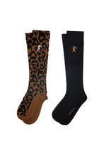 Load image into Gallery viewer, Karen Walker Leopard Kneehigh Socks 2 Pack - Tan/Black
