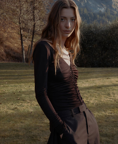 Rebe Ruched Long Sleeve Tee - Balsamic Arriving End Aug Hyde Boutique