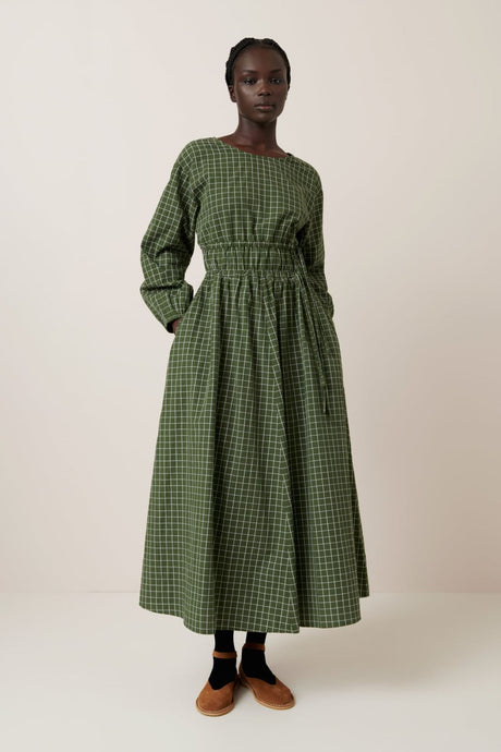 Kowtow Aspen Dress - Forest Green Grid Apparel > Women > Clothing > Dresses > Maxi Dresses > Kowtow Hyde Boutique