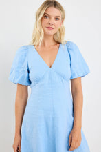 Load image into Gallery viewer, Among The Brave Adelaide Linen Puff Sleeve Panelled Mini Dress - Sky Blue Arriving Saturday
