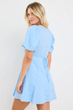 Load image into Gallery viewer, Among The Brave Adelaide Linen Puff Sleeve Panelled Mini Dress - Sky Blue Arriving Saturday

