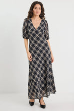 Load image into Gallery viewer, Among The Brave Amora Check Chiffon SS Bias Midi Dress - Black Apparel > Women > Clothing > Jackets > Faux Leather Jackets > Bubble Hem Jackets > Stories Be Told Hyde Boutique
