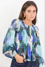 Load image into Gallery viewer, Among The Brave Assent Shirred Long Sleeve Top - Blue Abstract Print Arriving Soon
