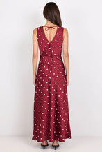 Load image into Gallery viewer, Stories Be Told Aston Wine Cream Polka Dot Satin Bias Flared Maxi Dress
