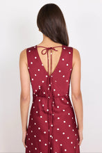 Load image into Gallery viewer, Stories Be Told Aston Wine Cream Polka Dot Satin Bias Flared Maxi Dress
