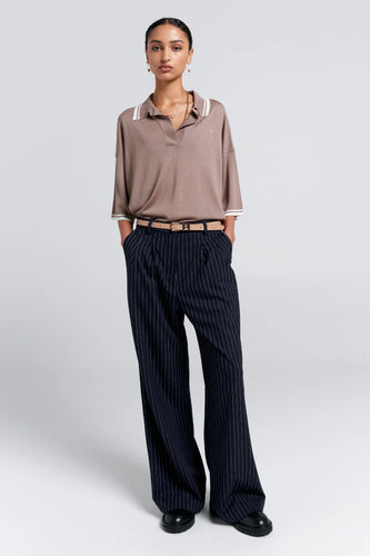 Karen Walker Relaxed Knit Polo - Taupe Hyde Boutique